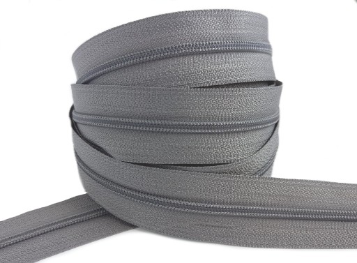 Špirálová páska na zips 3 mm ŠEDÝ zips 1 meter + 2 zipsy