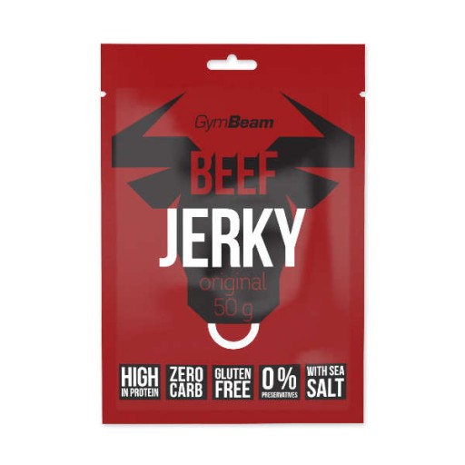GYMBEAM SUŠENÉ HOVÄDZIE MÄSO VO VRECKÁCH HOVÄDZIE JERKY ZDROJ PROTEÍNOV NON-GMO 50 g