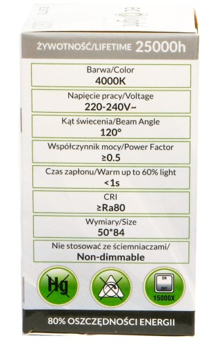 hríbová žiarovka R50 LED 8W = 60W 4000K E14 NW
