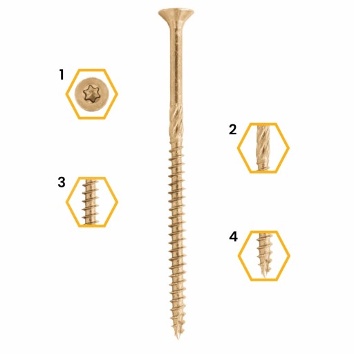 TESÁRSKE SKRUTKY DO DREVA 6x70 TAPERED TORX 100 ks WT-60070 AZMET