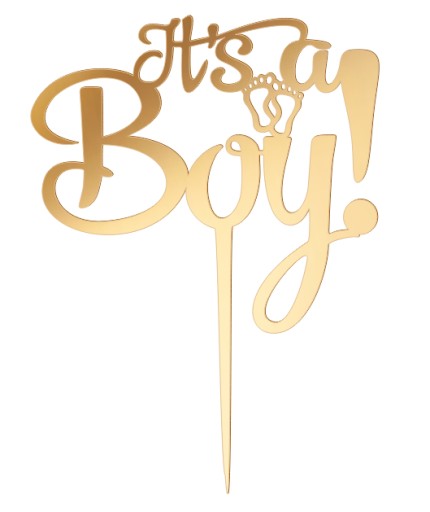 Je to Boy Baby Shower Topper narodení chlapca Golden Plexi