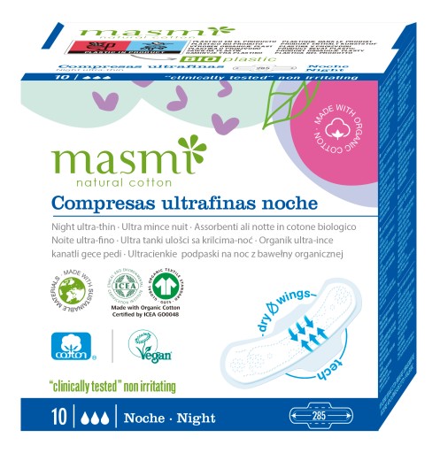 Masmi 100% BIO, ekologické hygienické vložky na noc 10 ks