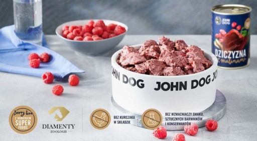 John Dog zverina, diviak, maliny 400g mokré krmivo
