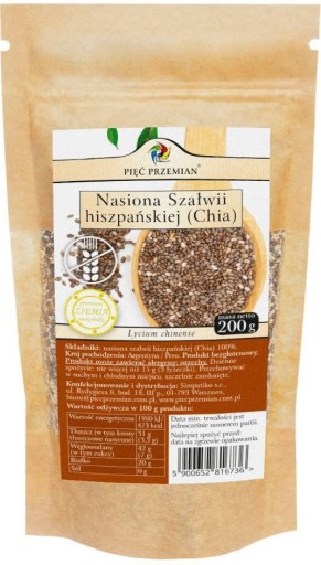 Šalvia španielska CHIA SEEDS Prírodné semienka 200g Päť BEZLEPKU