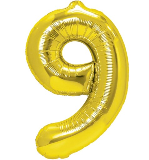 FÓLIOVÝ BALÓN ČÍSLO DEVIŤ 9 ZLATÝ / ZLATÝ 100CM