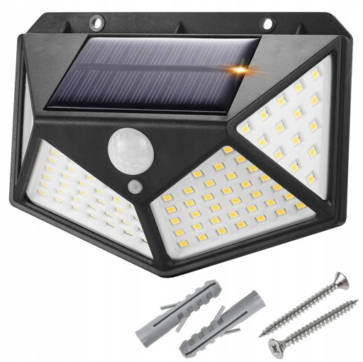 LED SOLAR LAMPA 100 ULIČNÁ ZÁHRADNÁ FASÁDNA LAMPA SÚMRAK SNÍMAČ POHYBU