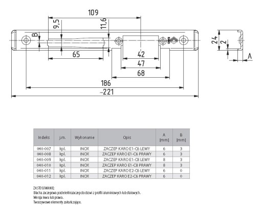 Záves KARO pre elektrický úderník E2-C6 6x24mm Ľavý