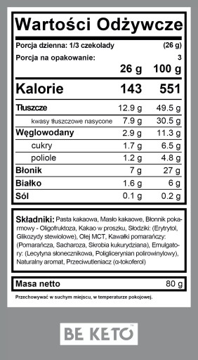 BeKeto Vegan Keto Čokoláda s MCT olejom 80g - Slnečný pomaranč