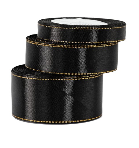 Saténová saténová stuha GOLD STRIPES, 12mm/18mb, 12 farieb na výber
