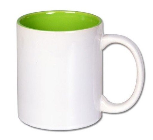 Biely keramický hrnček so zeleným vnútrom, 330 ml