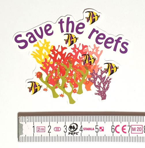 Potápačská nálepka s nápisom save the reefs
