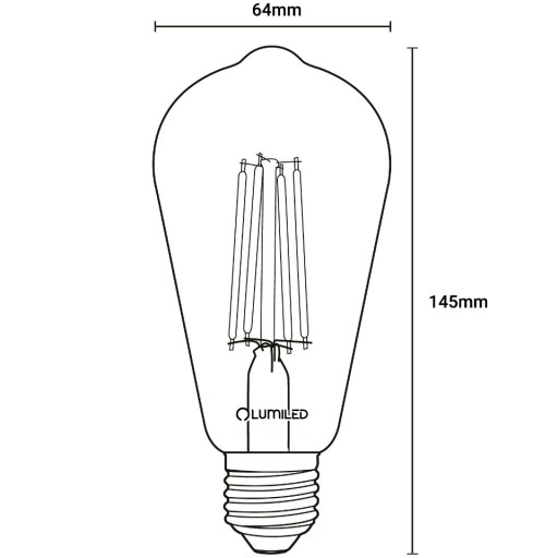 E27 EDISON ST64 LED žiarovka 8W = 60W 3000K Teplá FILAMENT DEKORATÍVNE RETRO