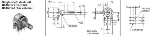 ALPS RK163 STEREO LOGO 100KAX2 POTENCIOMETER