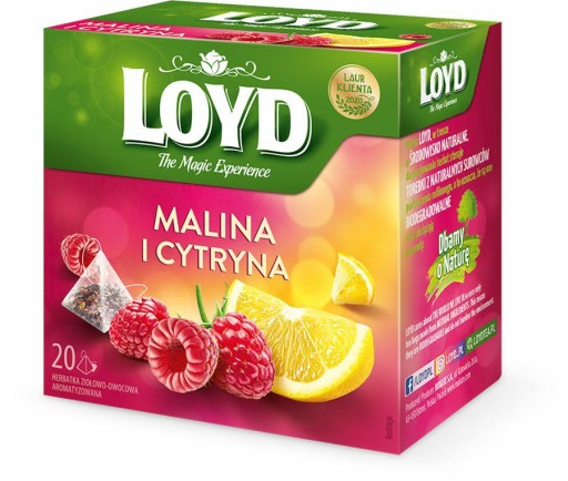 Ovocný čaj v pyramídach Loyd malina a citrón 20 ks