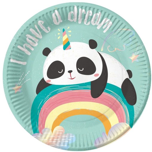 Narodeninové papierové taniere Dreamy Panda, 6 kusov, 18 cm
