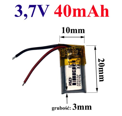 Nabíjateľná batéria Mp3 Bluetooth RC 301020 40mAh