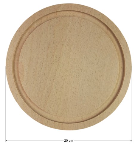 KRAJNÁ DOSKA OKRUHÁ S DRÁŽKOU, 20 CM, DREVENÁ