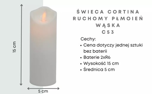 Úzka vložka na sviečku pohyblivá Flame White 5x15 cm Cortina C53