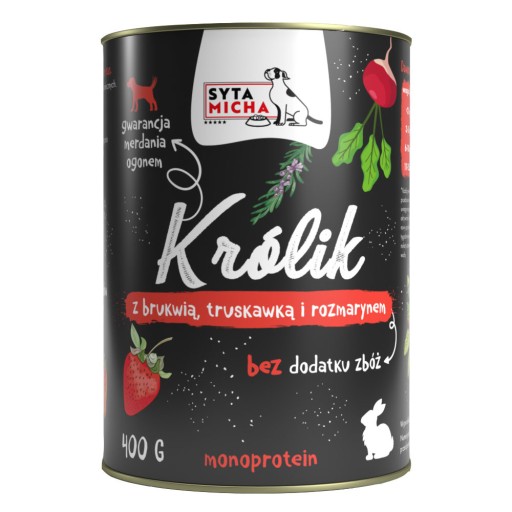 ZAJÍC MICHA SEDENIE S PLNKOU, JAHODA, ROZMARÍN 400g BEZOBRNNÉ VLHKÉ KRMIVO