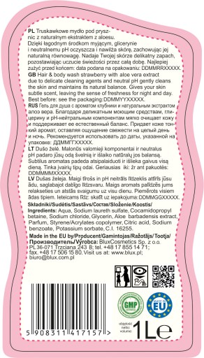 KIDS jahodové sprchové mydlo s aloe 1L
