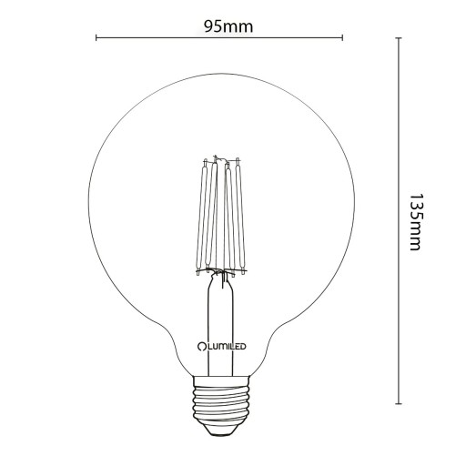 LED žiarovka E27 G95 GLOBE 6W DEKORATÍVNA GUĽOVÁ FILAMENT JANTAROVÁ JANTÁROVÁ RETRO