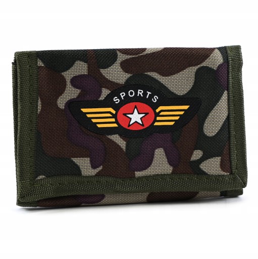 DETSKÁ PEŇAŽENKA S MATERIÁLOM NA VELCRO CAMO VRECKO NA MINCE A BANKOVKY
