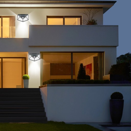 VÝKONNÁ SOLÁRNA ZÁHRADNÁ LAMPA SÚMRAK POHYBOVÝ SENZOR 100 LED IP65