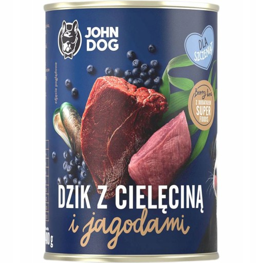 John Dog BERRY PUPPY diviak s teľacím mäsom a bobuľami 400g mokré krmivo pre psov