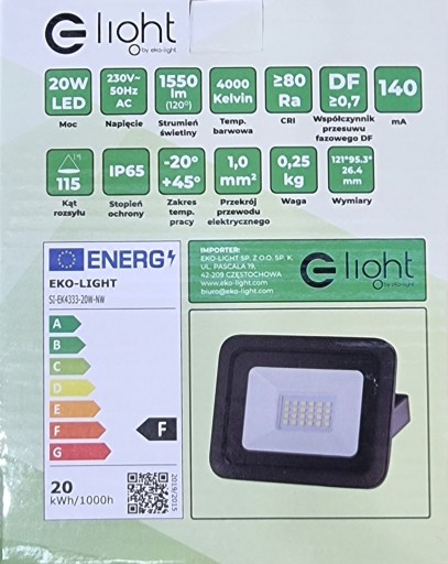 REFLEKTOR LED REFLEKTORA 20W 4000K ECO SVETLO NEUTRÁLNA BIELA FARBA