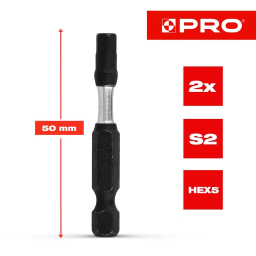 Nárazový bit HEX5 Nárazové bity 50 mm | Nárazový bit pre skrutkovač 2 ks.