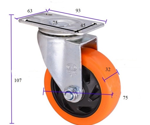 Prepravné kolieska z PVC, priemer 75 mm (3 palce), otočné