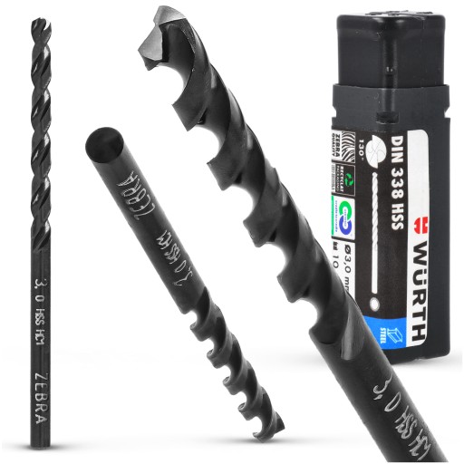 HSS ZEBRA KOV Vŕtačka DIN 338 3 mm WURTH do ocele Liatina ŠPIRÁLA