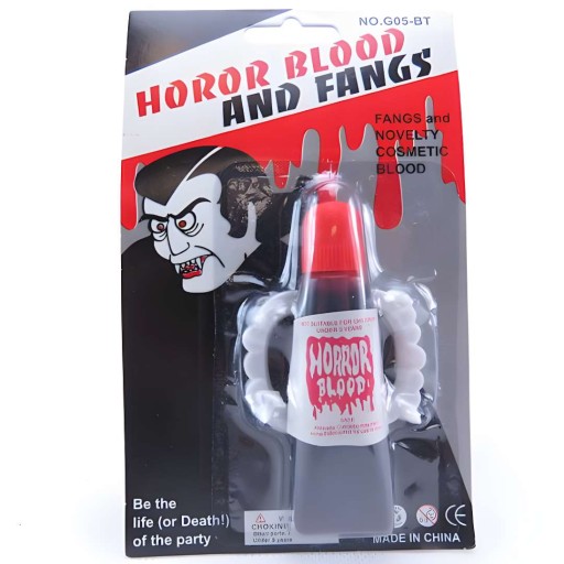 SET umelá krv HALLOWEEN zuby UPÍRSKE FANGS čeľusť tvorí