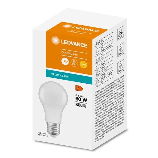 E27 A60 LED žiarovka 8,5W 60W 806lm 2700K LEDVANCE
