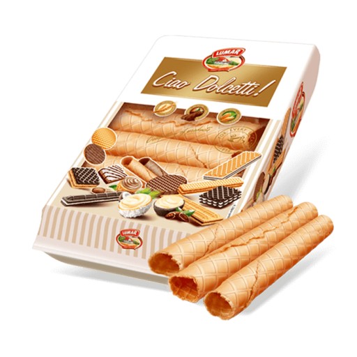 Maslové oblátkové rolky Lumar Ciao Dolcetti Milanea Hollow vnútri 350G