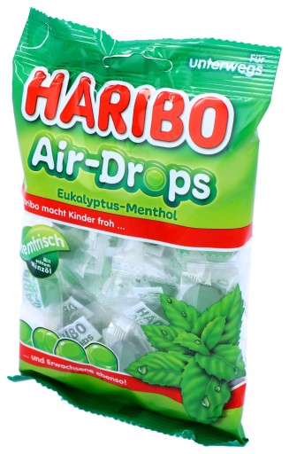 HARIBO Air-Drops eukalyptové mentolové gumené cukríky 100g DE