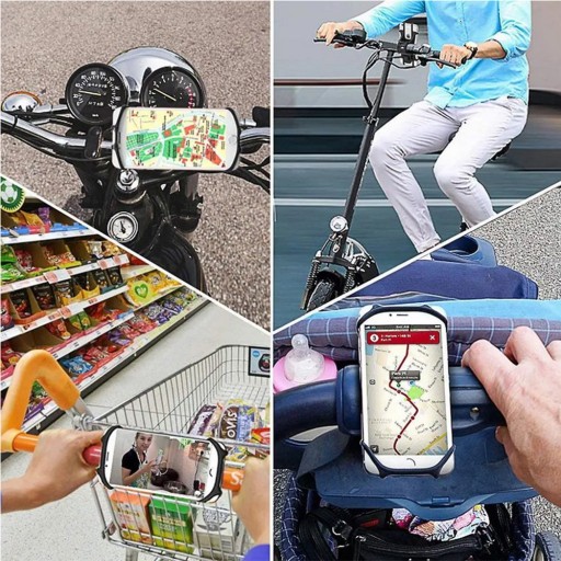SILNÝ GUMOVÝ DRŽIAK NA BICYKEL PRE MOTOR SMARTFÓNU OTOČENIE 360° až o 6,5