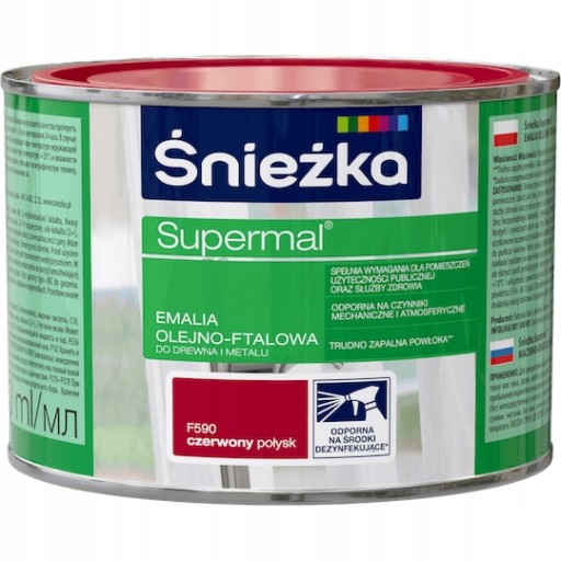 Śnieżka Supermal olejovo-ftalový email RED F590 lesk 0,4L