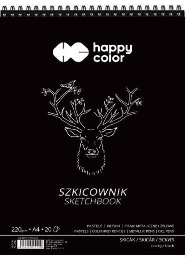 Špirálový skicár, čierny A4, 20 listov, 220g