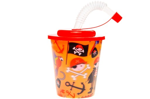 Plastový pohárik s tubou a viečkom Pirates 3D 250ml