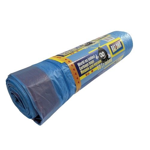 HDPE vrecká so sťahovacou páskou, 60L, modré