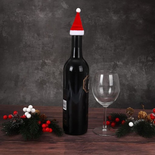 10 kusov dekoračných SANTA ČIAPKOV na fľaše, VIANOČNÁ DEKORÁCIA