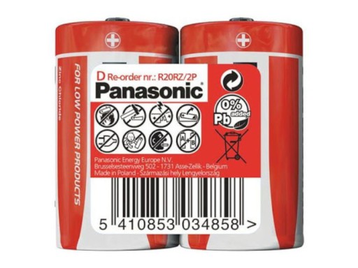 Panasonic zinkovo-uhlíkové batérie R20 LR20 D 1,5V blister 2 ks.