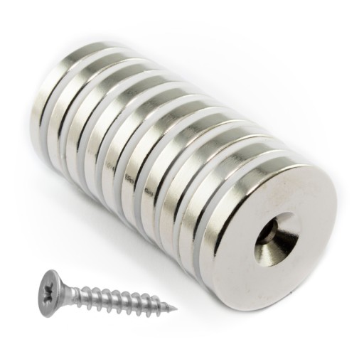 NEODYMOVÝ MAGNET 20x3 S OTVOROM - 4 ks + SKRUTKY