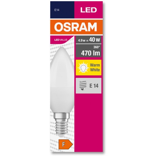 LED SVIEČKOVÁ žiarovka E14 4,9W 40W 470lm OSRAM 2700K