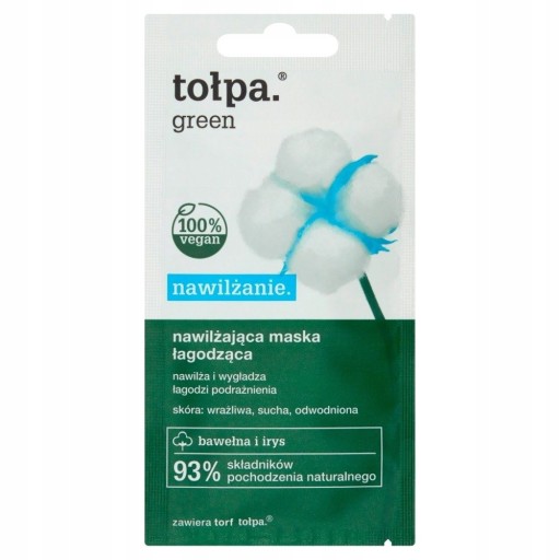 TOŁPA GREEN Hydratačná upokojujúca maska, bavlna a kosatec, Vegan 8 ml