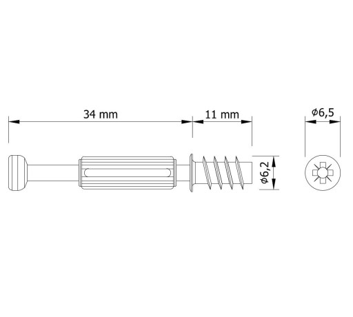 SK hák na excentr, nábytkové, nábytkové spojenie, 34 mm euro závit, pozink