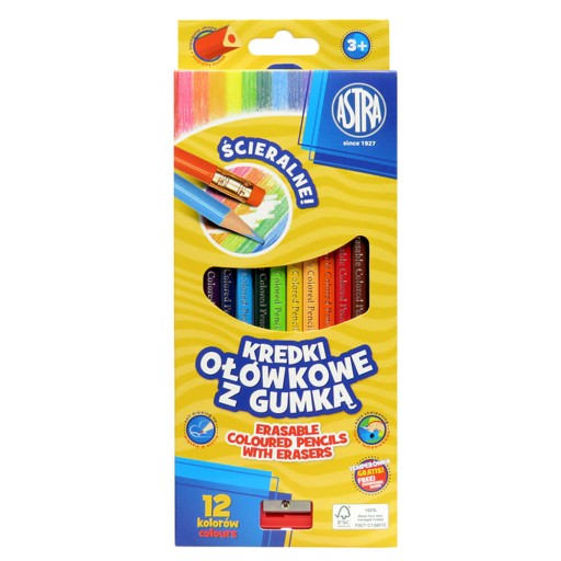 Ceruzkové pastelky s gumou + strúhadlo 12 ks