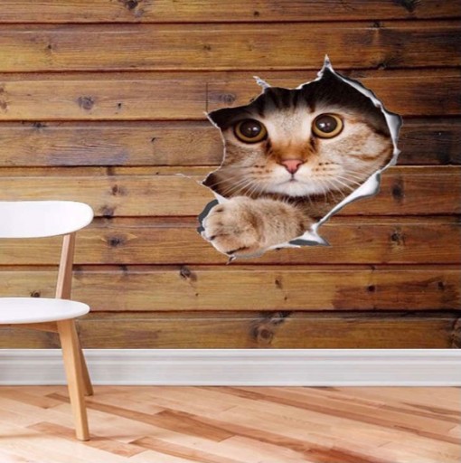 3D nálepka mačky s dierou na stenu auta