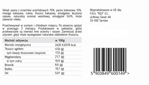 R2G Arašidové maslo s kokosom a krémovou pastou z horkej čokolády Kokos 300g